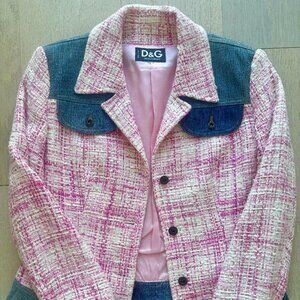 DOLCE & GABBANA Pink Tweed & Denim Fitted Jacket